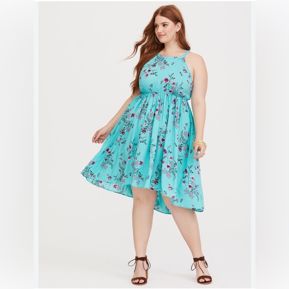 torrid Dresses & Skirts - Torrid Midi Challis High Neck Floral Hi Low‎ Dress